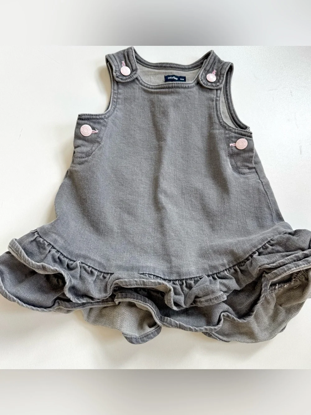 Gap Baby Gray Denim Overall Dress Girls Size 18-24 Month Ruffle